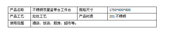不銹鋼雙星盆帶臺(tái)工作臺(tái)規(guī)格型號(hào)