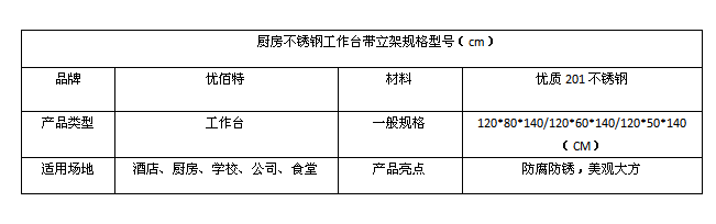 廚房不銹鋼工作臺(tái)帶立架規(guī)格型號(hào)